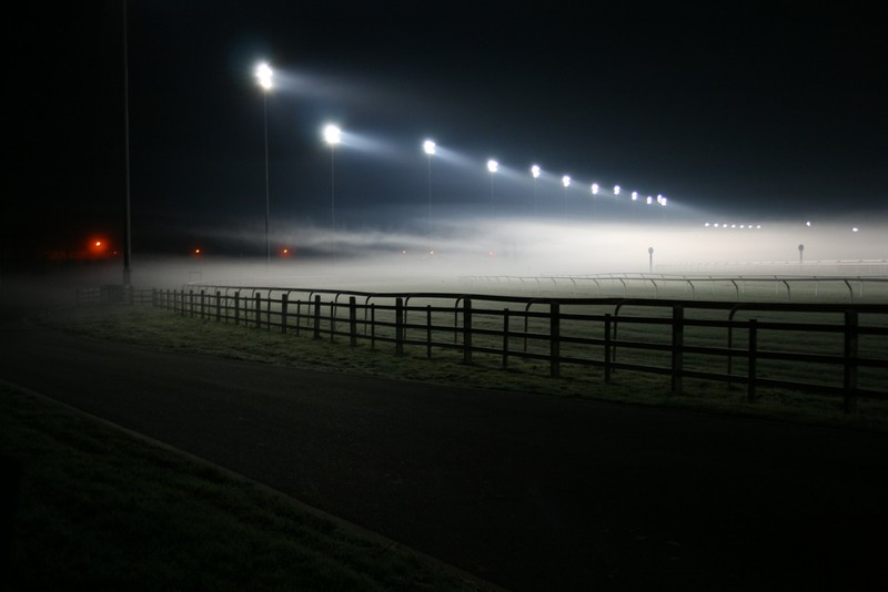 Kempton Park on Dark Foggy Night