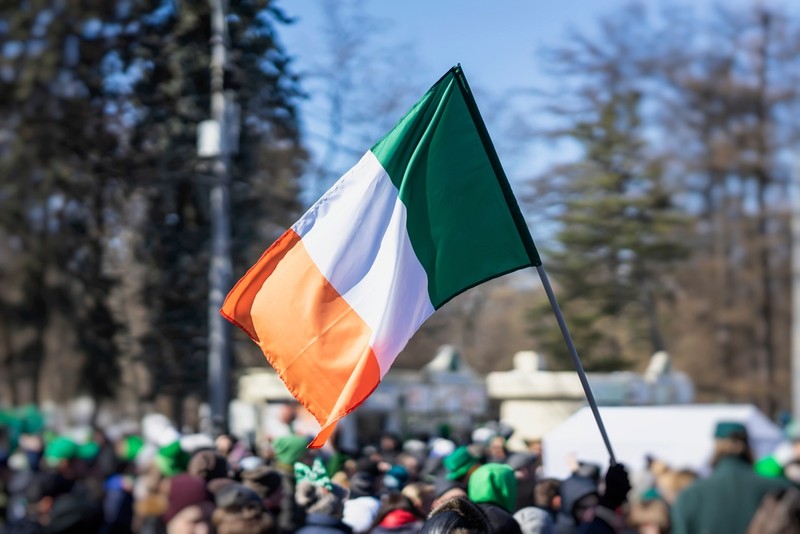Ireland Flag with Crowd of People