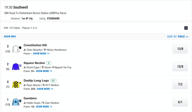 SBK Road To Cheltenham Novice Stakes Odds