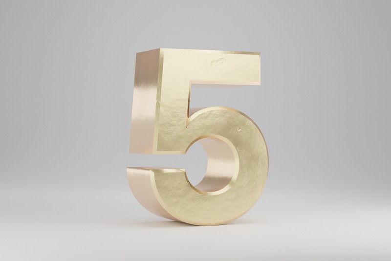 Gold 3D Number 5